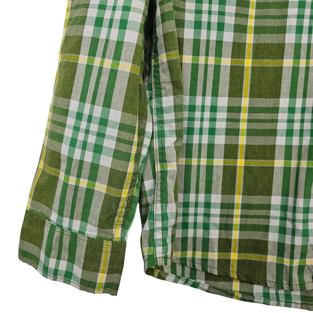 The North Face Mens Plaid Long Sleeve Snap Front Shirt Green White Yellow Medium
